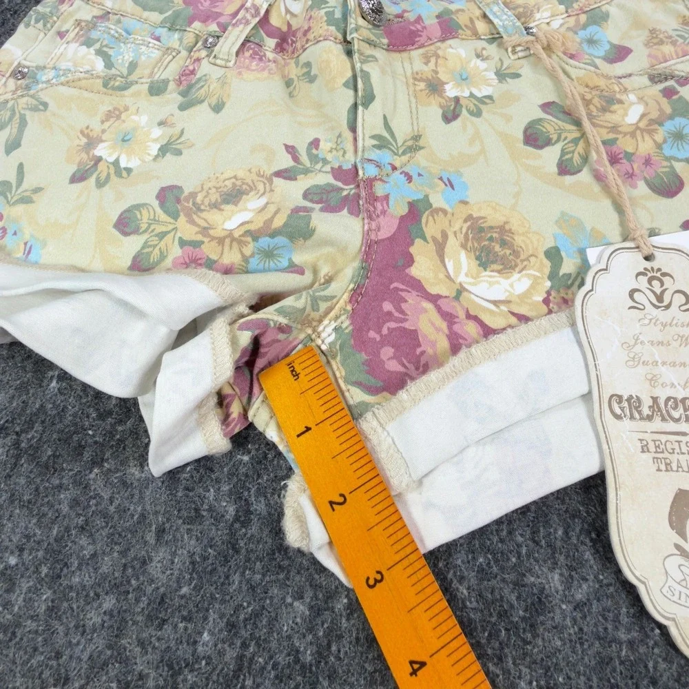 Grace in LA Modern Floral Denim Shorts Juniors 7/27 Yellow NWT